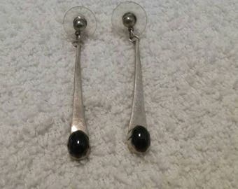 Sterling Silver and Black Onyx Drop Earrings/Natual Eco Friendly Jewelry Boho/Statement/Native American Style/Elegant/Simplicity/Handcrafted