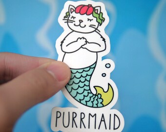 Funny Cat Mermaid Purrmaid Sticker - Cute Cat Stickers - Mermaid Stickers - Cat Lover Stickers - Cool Pun Stickers - Tumblr Stickers - S15