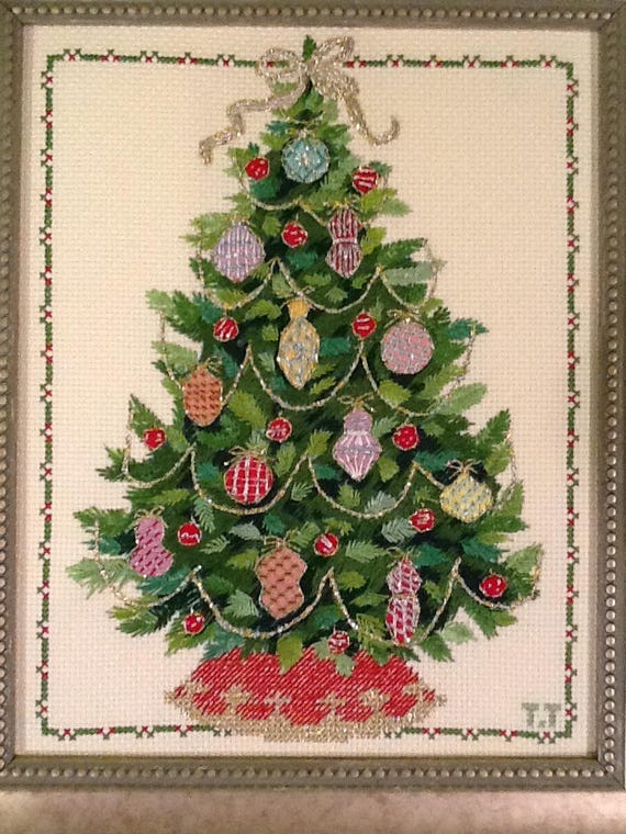 A hand-embroidered Christmas tree