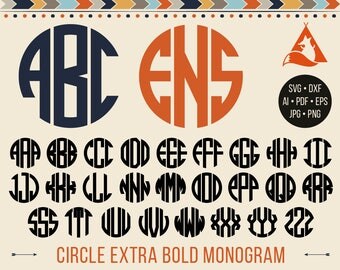 Circle Monogram Svg Bold Circle Monogram Font Svg Circle Monogram Alphabet Cut Files Silhouette Studio Cricut Svg Dxf Jpg Png Eps Pdf Ai