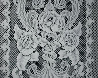 Vintage White Ornate Lace Curtain Panel, Shabby Chic Curtains, Cottage Chic