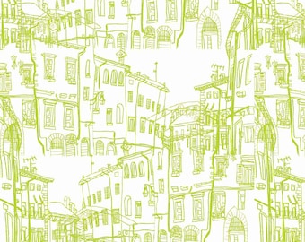 Fat Quarter RBD Designers - Pepe in Paris - Buildings Lime By Riley Blake Designs Cotton Quilting Fabric