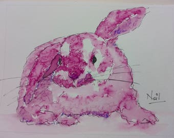 Original Ink Bunny Rabbit Ink Drawing