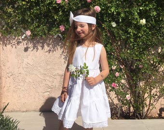 Kitten white dress with lace + headband