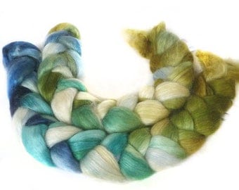 WENSLEYDALE SILK roving top handdyed spinning fibre 3.4 oz