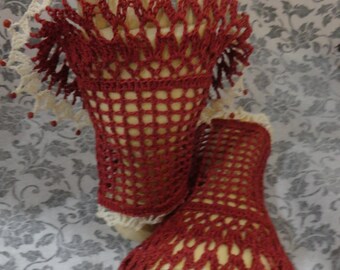 Cream and Russet Victorian Steampunk Victorian Cosplay Crochet Lace Wrist Cuffs