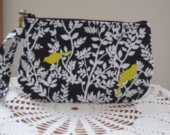 Wristlet Zipper Gadget Pouch in Nouveau Yellow Bird Made in USA