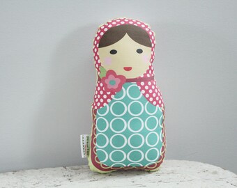Doll stuffed toy babushka matryoshka PETUNIAS pillow plush softie baby girl gift photo prop stuffed pink brunette blond hair present gift
