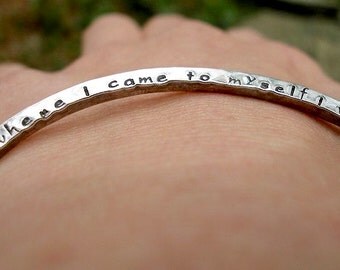 Personalized Silver Bangle Bracelet Inscribed with Custom Message in Hammered Sterling Gift for Friend