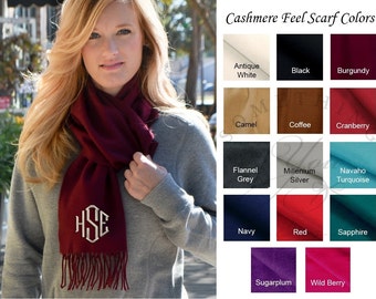 SALE Personalized Scarf - Monogrammed Scarf Cashmere Feel Scarf with Initials, Womens Neck Scarf, Embroidered Initials, Monogram Scarves