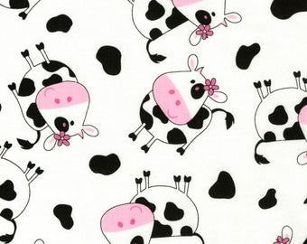 Timeless Treasures, Tossed Cows on white, cotton fabric, 1 yard