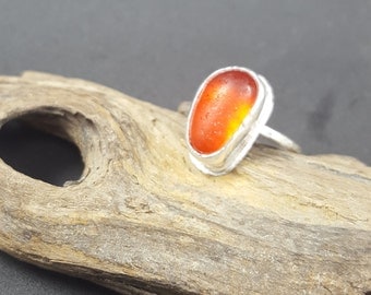Orange Sea Glass Ring Amberina Sea Glass Jewelry Orange Amberina Sea Glass Ring Sterling Silver Stacking Ring Mini Ring Size 8 - R-125