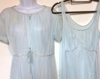 Gossard Artemis Blue Peignoir & Nightgown Set Size 36