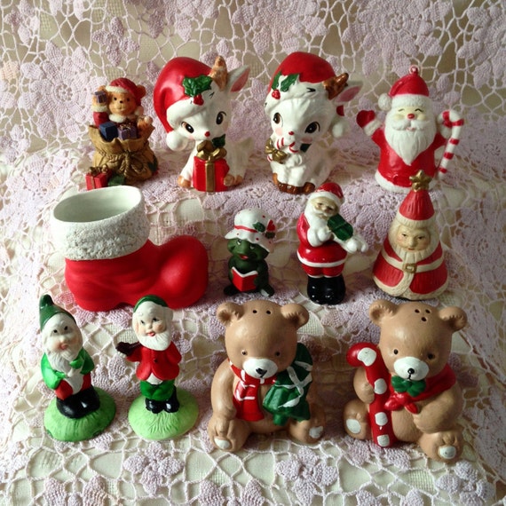 Items similar to Vintage Christmas Knick Knacks, Christmas figurines on ...