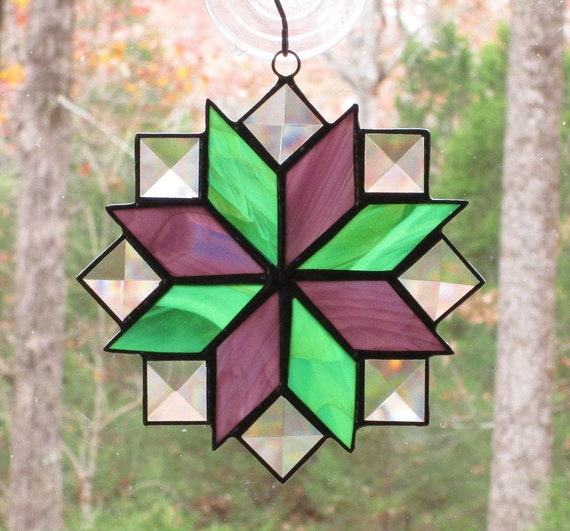 Stained Glass Suncatcher Small 8 Point Star in Purple and