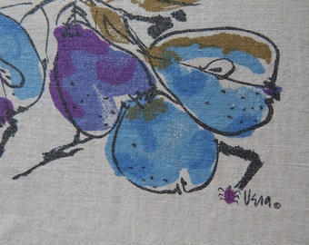 Vera Neumann Tablecloth 50 x 45 with Blue and Purple Plums