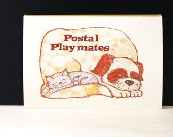 Postal Playmates. Vintage 1970s children's stationery set. Animals.