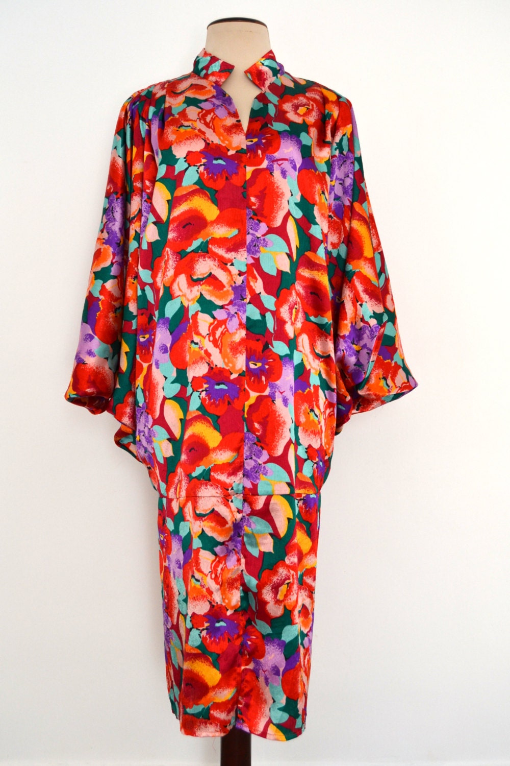 Designer 1980's Kaftan Dress with Extreme Batwing in a