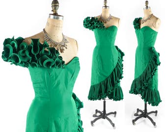 Vintage 80s Prom Dress // 1980s Prom Dress // 80s Prom Gown // 1980s Prom Gown // Mike Benet Dress // Asymmetrical Hi Lo Dress - S 26" Waist