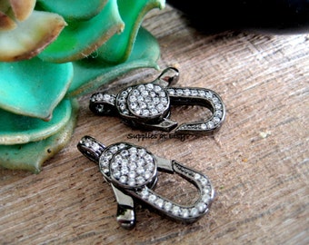 SALE Dimond Look GunMetal Black Micro Pave Cubic Zirconia large Lobster Claw Clasp 24mm-Large micro pave CZ lobster-Diamond Style Micro pave