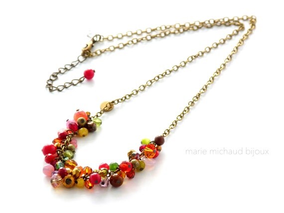 Lovely adjustable short multicolor boho necklace,Multicolor necklace,Short boho necklace,Whimsical necklace,Romantic jewelry,Charms necklace