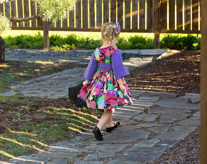 Toddler Girls Summer Dress - Party Dresses - Floral Cotton - Birthday - Teen, Preteen, Baby - Kimono Style - 3 Sleeve Lengths - 12 m to 14 y