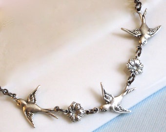 Silver Bird Necklace - Small Bird Necklace, Bird Jewelry, Bridesmaid Necklace, Bridesmaid Jewelry, Nature Jewelry