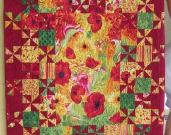 Red Poppies Quilt - 77" x 58"