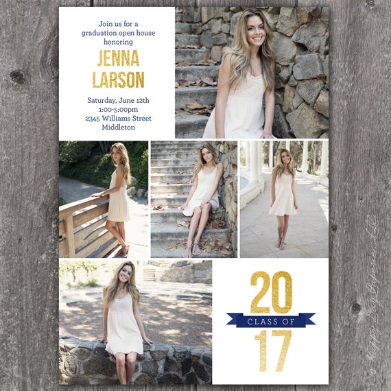 Crisp Collage - Custom DIGITAL Photo Graduation Announcement Open House Invitation Il_570xn