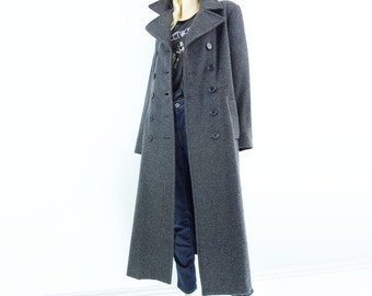 Vintage Gray Coat Gray Wool Coat 1980s Gray Midi Coat Vintage Wool Duster 1980s Wool Greatcoat Military Style Coat Gray Wool Duster Large L