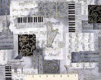 All That Jazz Fabric - Gray Metallic Instrument Patch - Robert Kaufman YARD