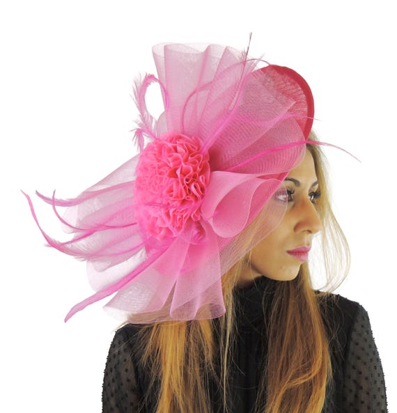 Fuchsia Pink Magdalena Fascinator Hat for Weddings Races