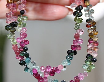 Pink Green Blue Gem Watermelon Tourmaline Faceted Small Teardrop Briolette Drop Beads 54-55 drops 4" strand