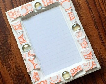 Orange and White Gem Mosaic Picture Frame (holds a 4 x 6 photograph)