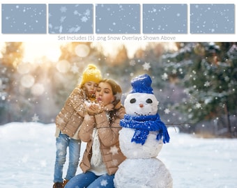 Photography Overlays | SNOWFLAKE OVERLAYS - (5) Expertly Designed Snowflake Flat .PNG Files, Digital Overlays.