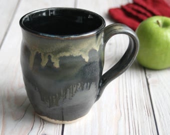 Modern Rustic Pottery Mug in Gray and Black and Gold Glazes Handmade Stoneware Coffee Cup Made in USA Ready to Ship
