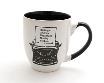 Ron Swanson mug, typewriter, Parks and Recreation, large 16 oz mug, Parks and Rec, every word I know