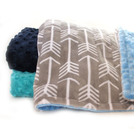 Personalized Minky Baby Blanket, Crib Bedding Minky Boy Girl Baby Blanket, Teal Gray Blanket, Arrow Blanket, Crib Blanket Kids Minky Blanket