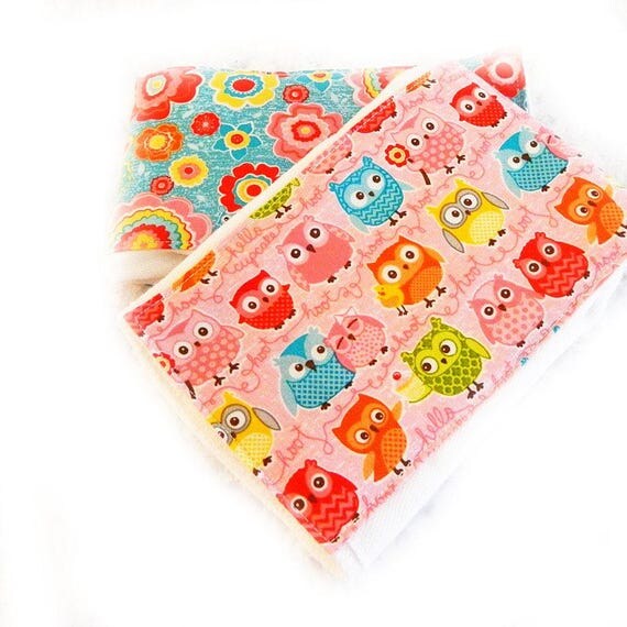 Pink and Blue Owl Girl Burp Cloths - set of 2