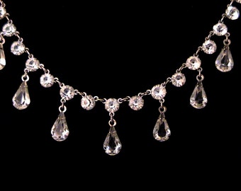 Vintage Estate Open Back Crystal Drop White GF Necklace