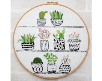 Rosie's House Plants hand embroidery hoop succulents pdf instant download pattern