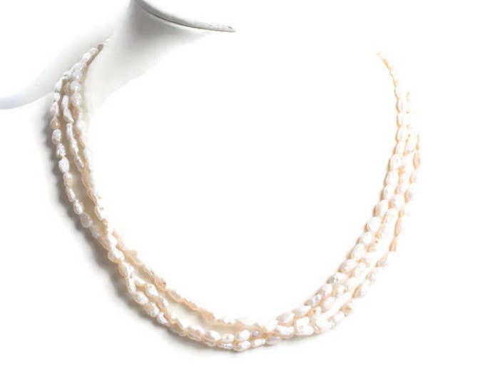 Three Strand Freshwater Pearl Necklace Vintage Wedding Special Occasion