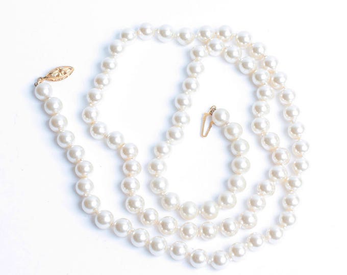 Faux Pearl Necklace Hand Knotted 30 Inch Opera Length