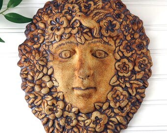 Greenman, Pottery Green Man, Green Woman, Pagan, Goddess, Yard Art, Handmade Garden Decor, Garden Sculpture, Ceramics and Pottery, 370