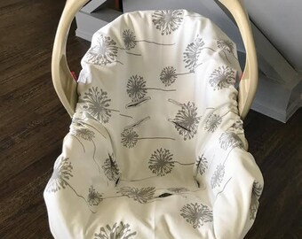 Premier Prints - Gray Dandelion - ALL COTTON - Car Seat Pad Liner Chicco Keyfit - Graco Snugride - Britax - Safety 1st - Evenflo