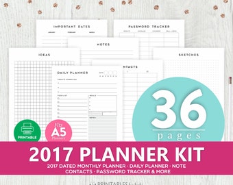 A5 Planner Inserts Printable | 2017 Planner | Planner Insert Printable 2017