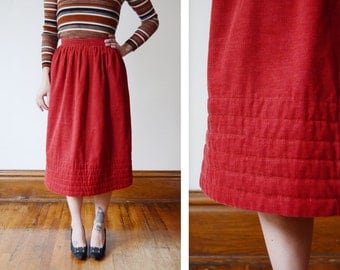 1970s Rust Corduroy Skirt with Pockets - XS