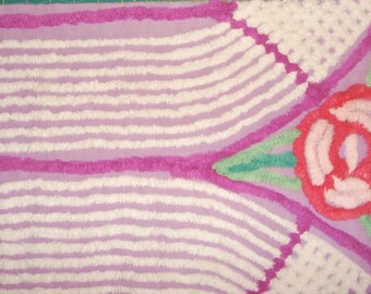 Lavender and Purple Floral Vintage Chenille Bedspread Fabric Remnant