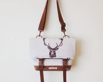 Canvas Crossbody Bag, Crossbody Bags for Travel, Foldover Crossbody bag, Messenger Bag, Shoulder Bag, Hip Bag, Fold Over, Deer Bag, Cotton