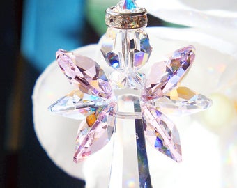 Pink Crystal Guardian Angel Car Charm Crystal Suncatcher Rear View Mirror Accessories